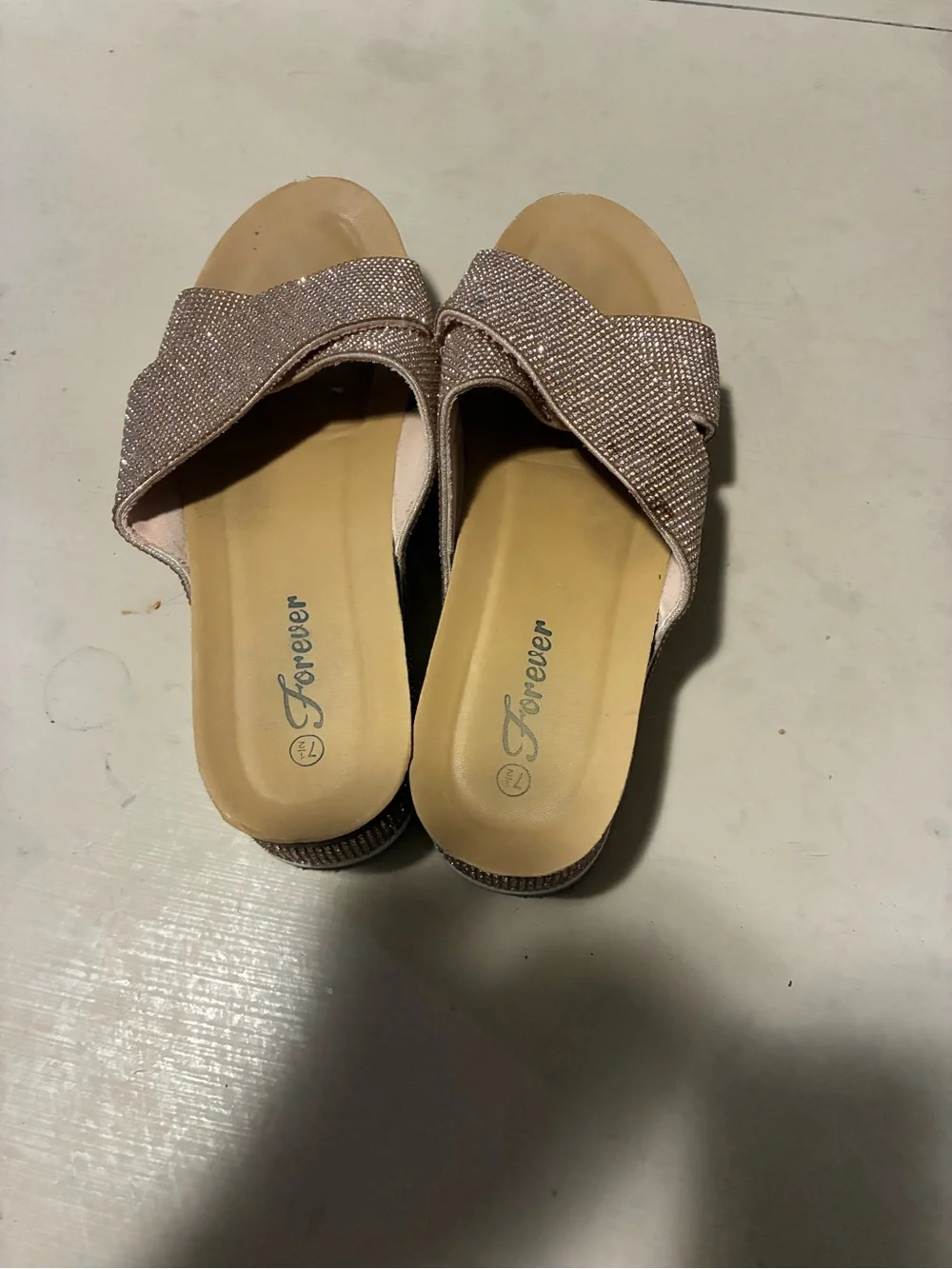 Forever 21 Rose Gold Crystal Crossband Slide Mules